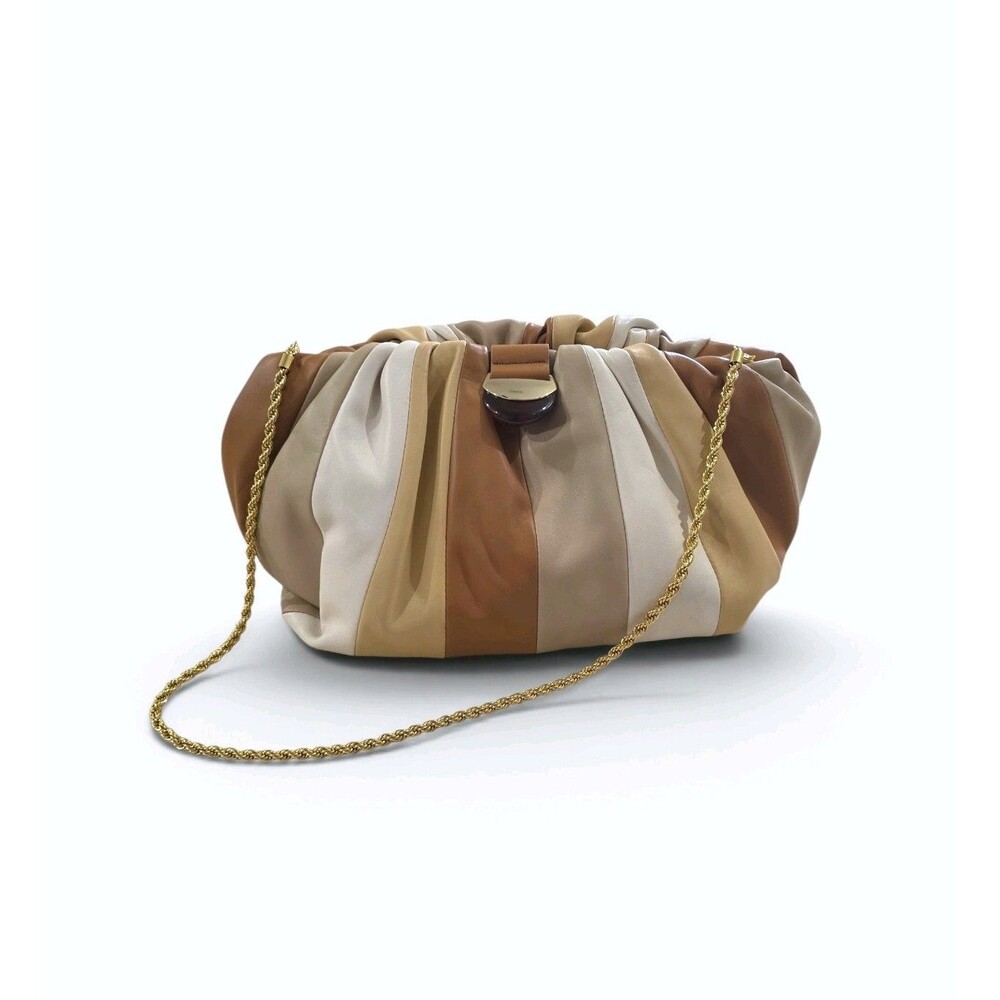 Loeffler Randall Analeigh Pleated Stripe Leather Clutch Crossbody Bag Neutrals